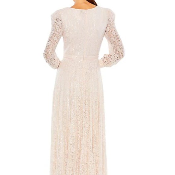 MAC DUGGAL 93679 METTALIC EMBROIDERED LACE A-LINE LIGHT ROSE GOWN sz 6 - Picture 4 of 5